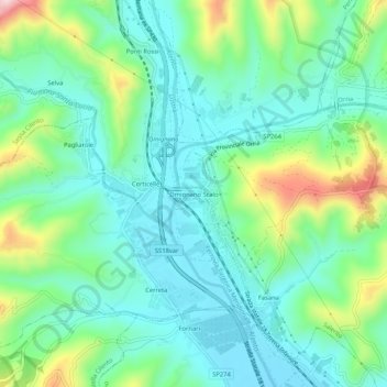 Topografische kaart Omignano Scalo, hoogte, reliëf