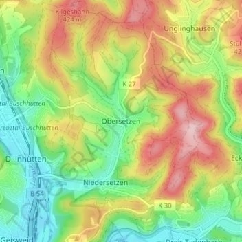 Topografische kaart Obersetzen, hoogte, reliëf