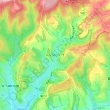 Topografische kaart Rachecourt, hoogte, reliëf