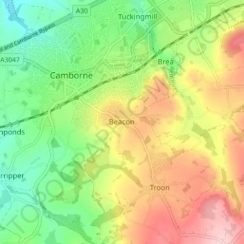 Topografische kaart Beacon, hoogte, reliëf