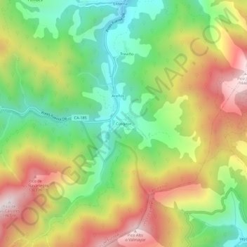 Topografische kaart Cosgaya, hoogte, reliëf