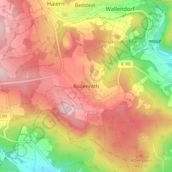 Topografische kaart Rodenroth, hoogte, reliëf