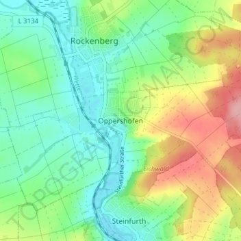 Topografische kaart Oppershofen, hoogte, reliëf
