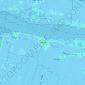 Topografische kaart Ditzum, hoogte, reliëf