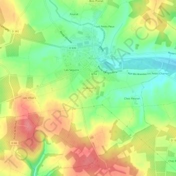 Topografische kaart Le Breuil, hoogte, reliëf