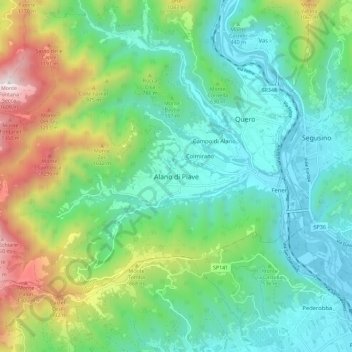 Topografische kaart Alano di Piave, hoogte, reliëf