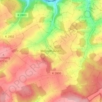 Topografische kaart Messelhausen, hoogte, reliëf