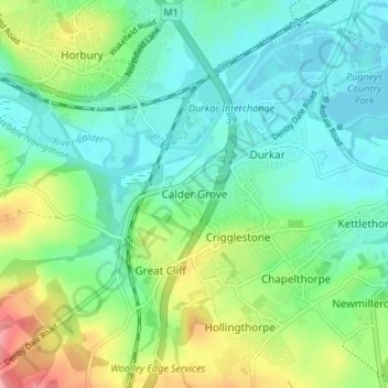 Topografische kaart Calder Grove, hoogte, reliëf