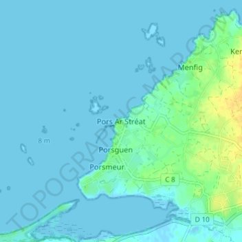 Topografische kaart Pors Ar Stréat, hoogte, reliëf