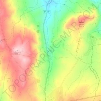 Topografische kaart Granja, hoogte, reliëf