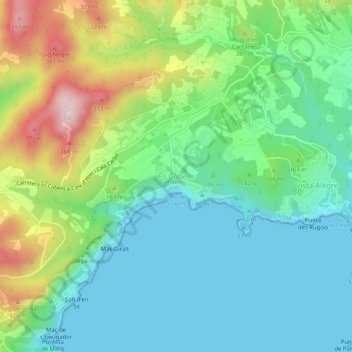 Topografische kaart Es Cubells, hoogte, reliëf