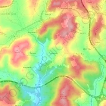 Topografische kaart Ferrocinto, hoogte, reliëf