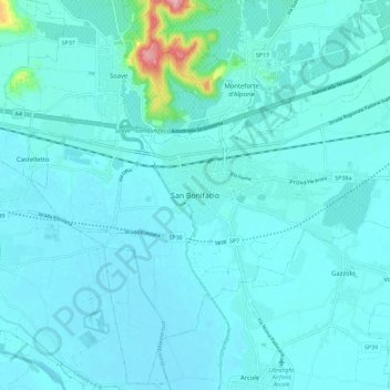 Topografische kaart San Bonifacio, hoogte, reliëf