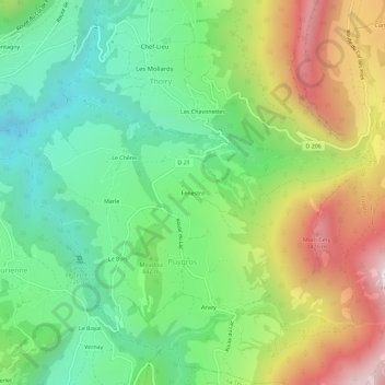 Topografische kaart Fénestro, hoogte, reliëf