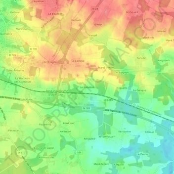 Topografische kaart Le Rohabon, hoogte, reliëf
