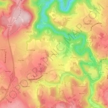 Topografische kaart Ceveyrac, hoogte, reliëf