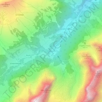 Topografische kaart Rosenlaui, hoogte, reliëf