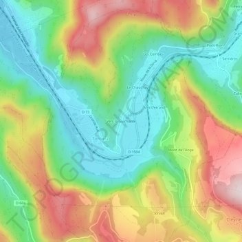 Topografische kaart Vers la Guicharde, hoogte, reliëf