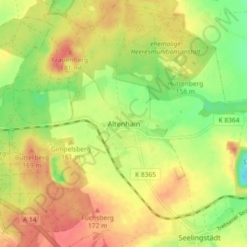 Topografische kaart Altenhain, hoogte, reliëf