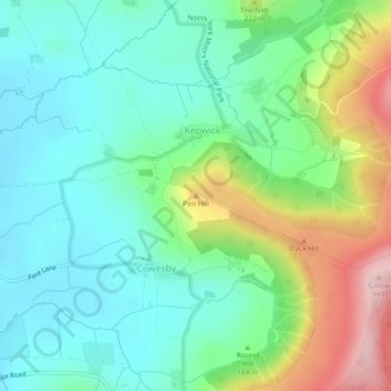 Topografische kaart Pen Hill, hoogte, reliëf