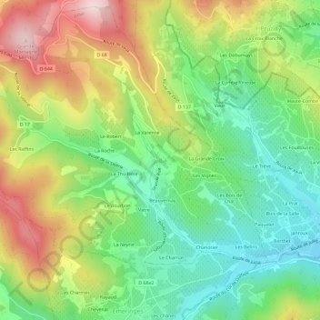 Topografische kaart Jullié, hoogte, reliëf