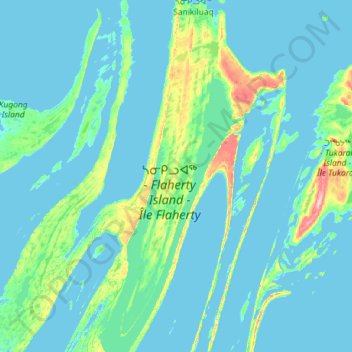 Topografische kaart Flaherty Island, hoogte, reliëf