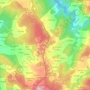 Topografische kaart Montelongo, hoogte, reliëf