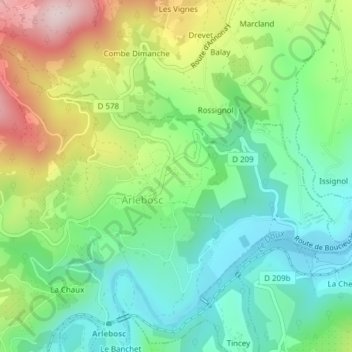 Topografische kaart Les Romaneaux, hoogte, reliëf