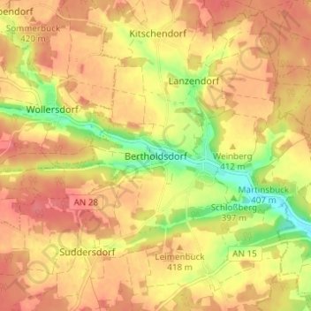 Topografische kaart Bertholdsdorf, hoogte, reliëf