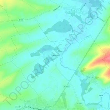 Topografische kaart Villevoque, hoogte, reliëf