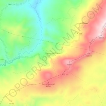Topografische kaart Fuente del Conde, hoogte, reliëf