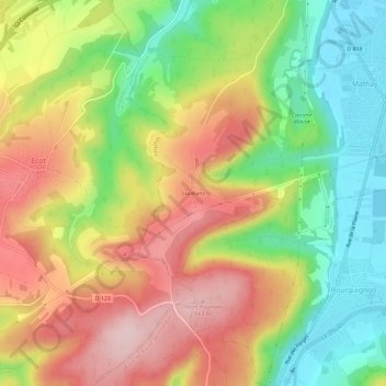 Topografische kaart Lucelans, hoogte, reliëf