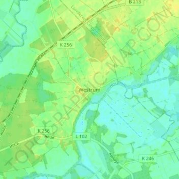 Topografische kaart Westrum, hoogte, reliëf