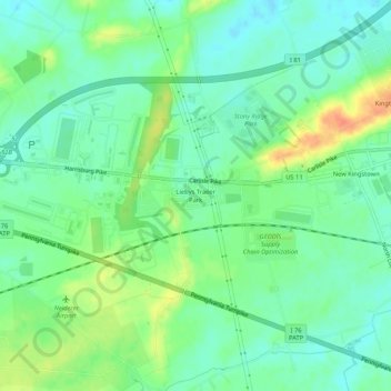 Topografische kaart Liebys Trailer Park, hoogte, reliëf