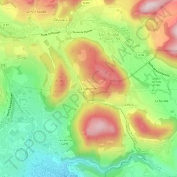 Topografische kaart La Gratonnière, hoogte, reliëf