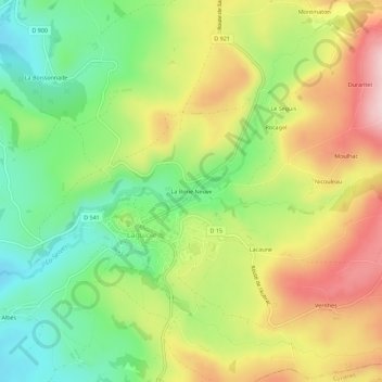 Topografische kaart La Borie Neuve, hoogte, reliëf