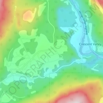 Topografische kaart Krestova, hoogte, reliëf