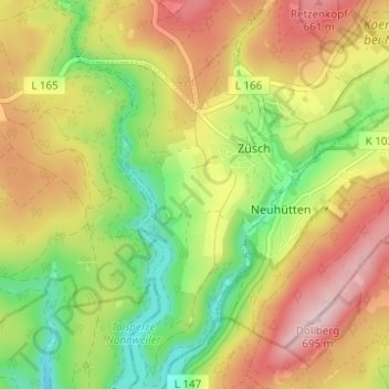 Topografische kaart Hochwaldhof, hoogte, reliëf