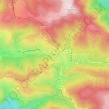 Topografische kaart Le Bez, hoogte, reliëf