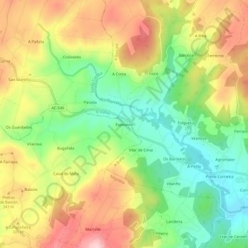 Topografische kaart Espesedo, hoogte, reliëf