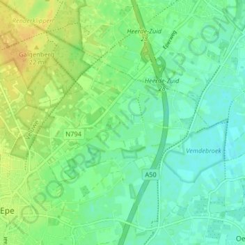 Topografische kaart Vemde, hoogte, reliëf