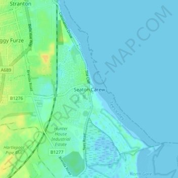 Topografische kaart Seaton Carew, hoogte, reliëf