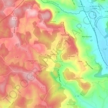 Topografische kaart Jouannes, hoogte, reliëf