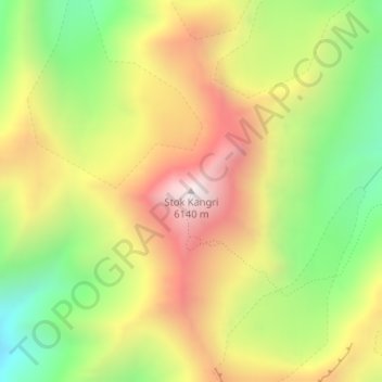 Topografische kaart Stok Kangri 6140 m, hoogte, reliëf