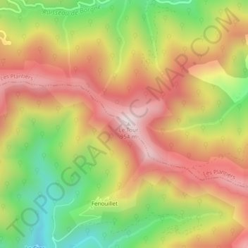 Topografische kaart Le Tour, hoogte, reliëf
