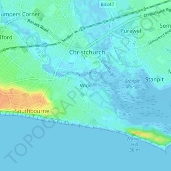 Topografische kaart Wick, hoogte, reliëf
