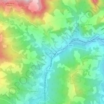 Topografische kaart Marano sul Reno, hoogte, reliëf