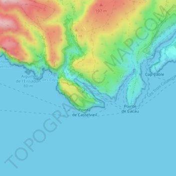Topografische kaart Calanque d'En-Vau, hoogte, reliëf