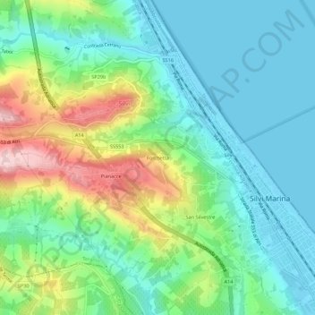 Topografische kaart Forchetta, hoogte, reliëf