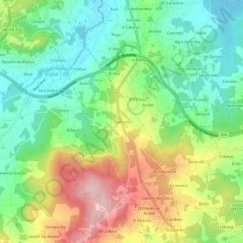 Topografische kaart Altamira, hoogte, reliëf